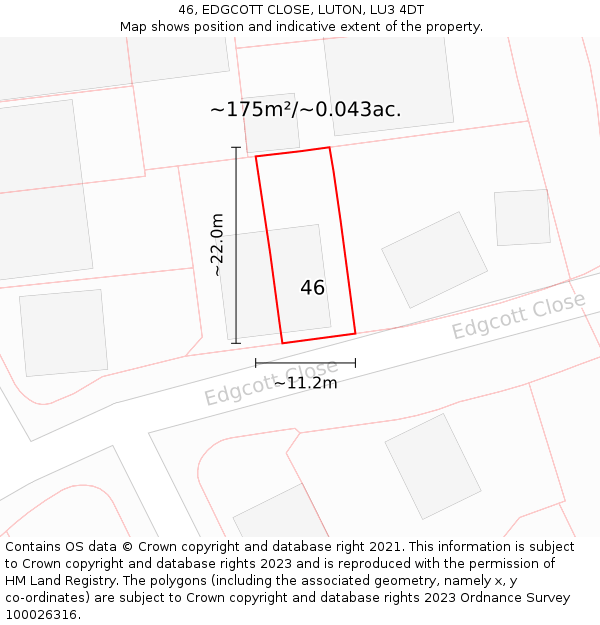 46, EDGCOTT CLOSE, LUTON, LU3 4DT: Plot and title map