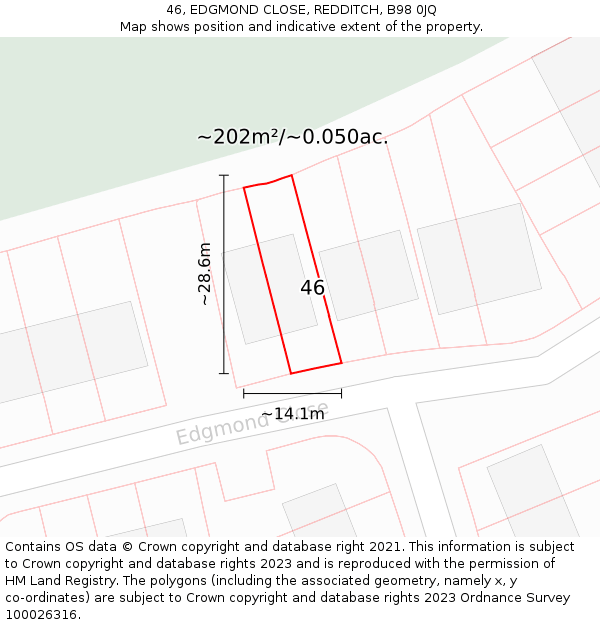 46, EDGMOND CLOSE, REDDITCH, B98 0JQ: Plot and title map