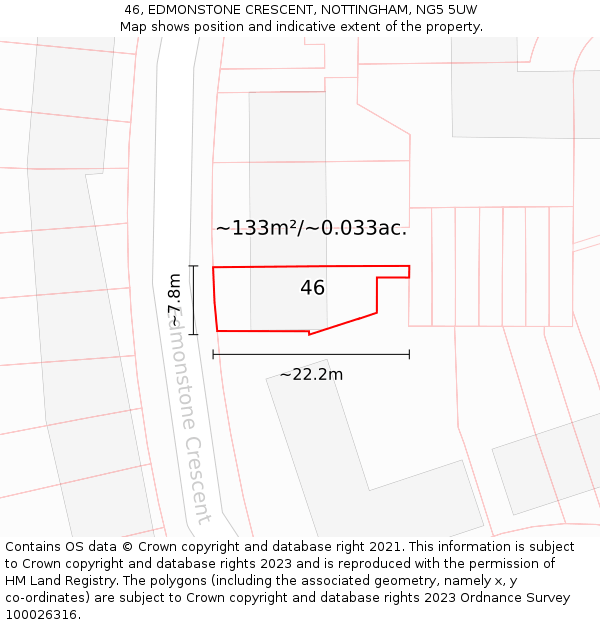 46, EDMONSTONE CRESCENT, NOTTINGHAM, NG5 5UW: Plot and title map