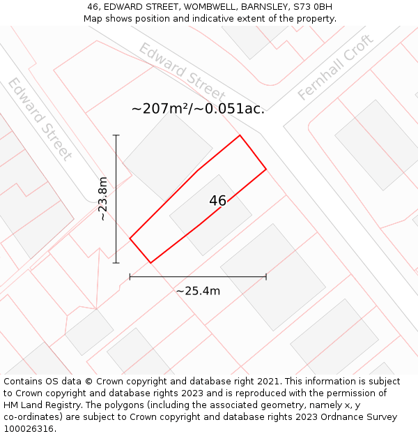 46, EDWARD STREET, WOMBWELL, BARNSLEY, S73 0BH: Plot and title map
