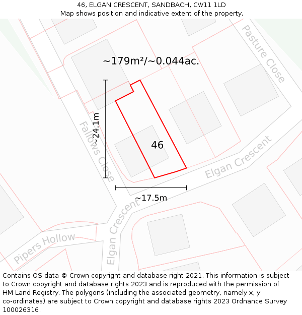 46, ELGAN CRESCENT, SANDBACH, CW11 1LD: Plot and title map