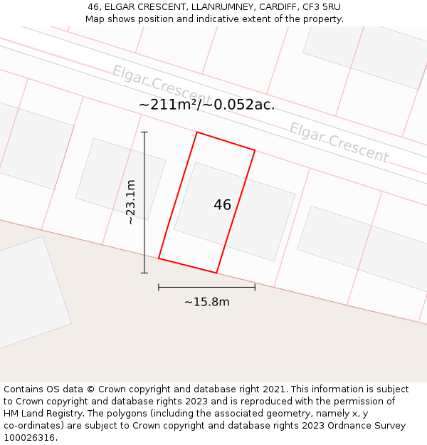 46, ELGAR CRESCENT, LLANRUMNEY, CARDIFF, CF3 5RU: Plot and title map