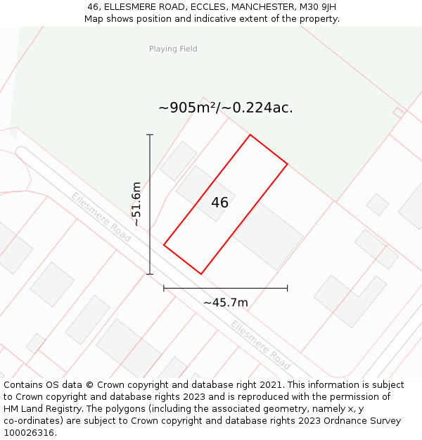 46, ELLESMERE ROAD, ECCLES, MANCHESTER, M30 9JH: Plot and title map