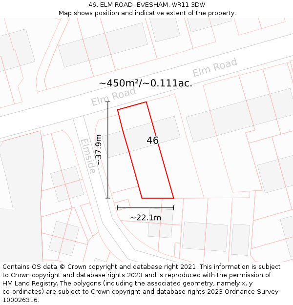 46, ELM ROAD, EVESHAM, WR11 3DW: Plot and title map