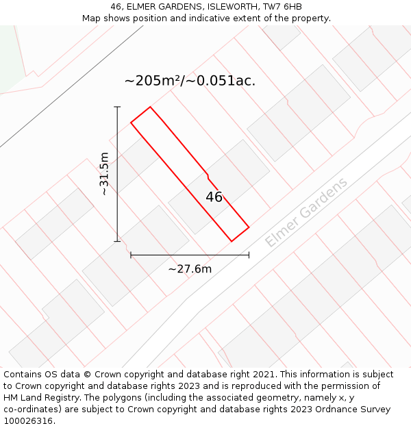 46, ELMER GARDENS, ISLEWORTH, TW7 6HB: Plot and title map