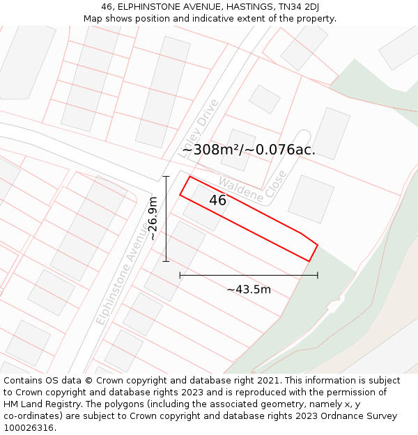 46, ELPHINSTONE AVENUE, HASTINGS, TN34 2DJ: Plot and title map
