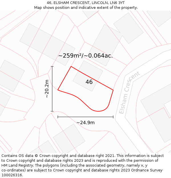 46, ELSHAM CRESCENT, LINCOLN, LN6 3YT: Plot and title map