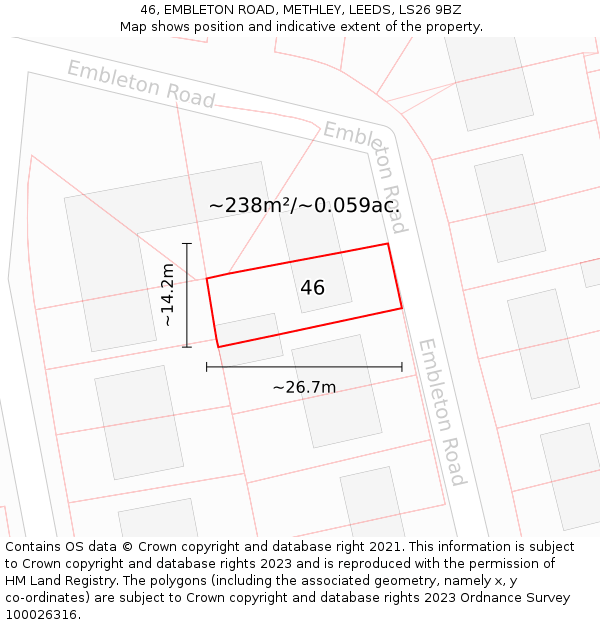 46, EMBLETON ROAD, METHLEY, LEEDS, LS26 9BZ: Plot and title map