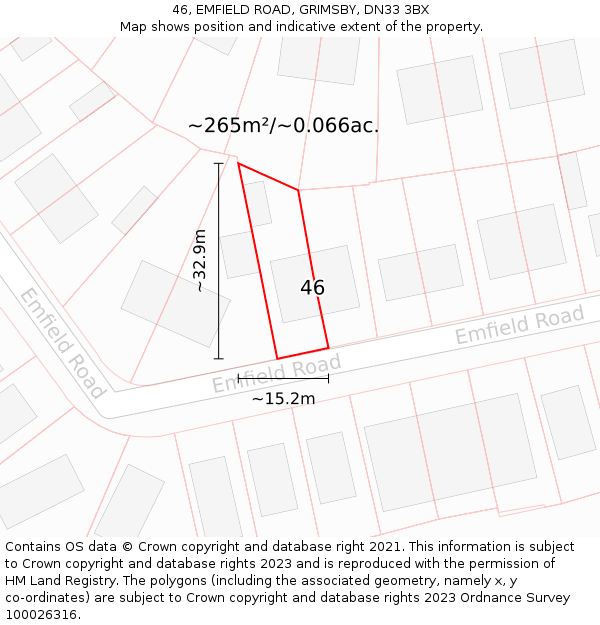 46, EMFIELD ROAD, GRIMSBY, DN33 3BX: Plot and title map