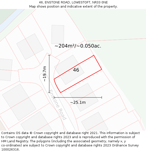 46, ENSTONE ROAD, LOWESTOFT, NR33 0NE: Plot and title map