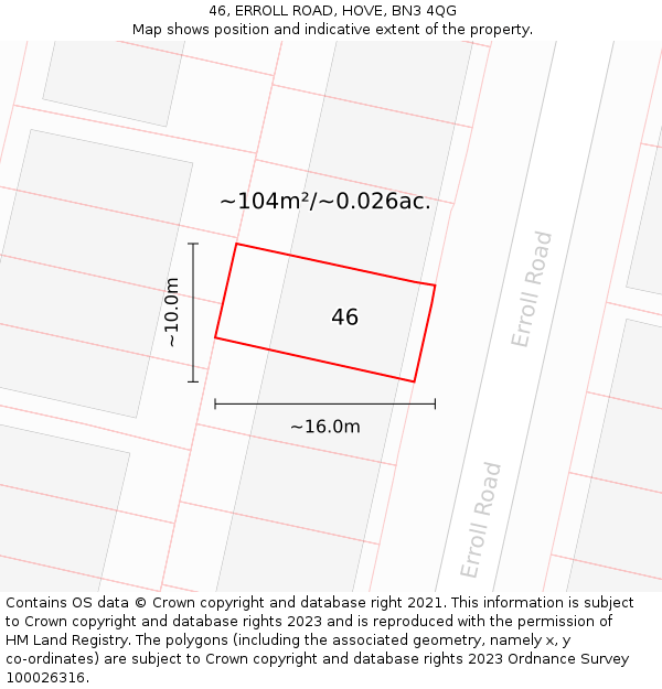 46, ERROLL ROAD, HOVE, BN3 4QG: Plot and title map