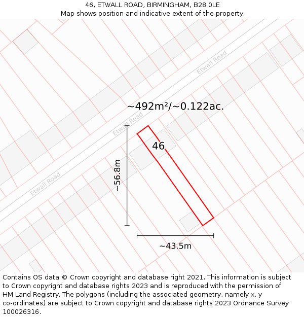 46, ETWALL ROAD, BIRMINGHAM, B28 0LE: Plot and title map
