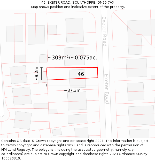 46, EXETER ROAD, SCUNTHORPE, DN15 7AX: Plot and title map
