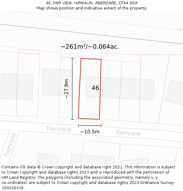 46, FAIR VIEW, HIRWAUN, ABERDARE, CF44 9SA: Plot and title map
