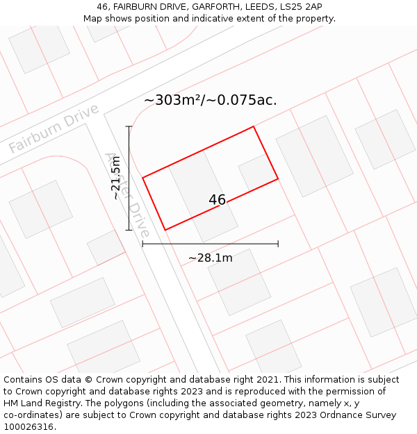 46, FAIRBURN DRIVE, GARFORTH, LEEDS, LS25 2AP: Plot and title map