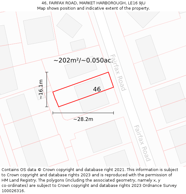 46, FAIRFAX ROAD, MARKET HARBOROUGH, LE16 9JU: Plot and title map