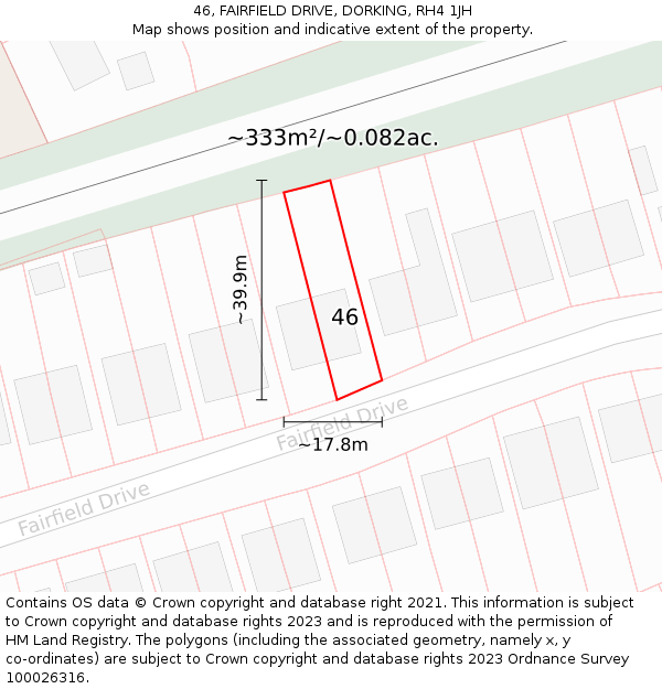 46, FAIRFIELD DRIVE, DORKING, RH4 1JH: Plot and title map