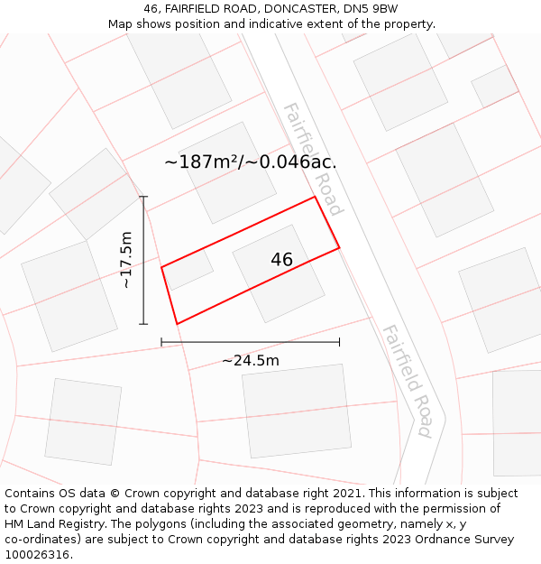 46, FAIRFIELD ROAD, DONCASTER, DN5 9BW: Plot and title map