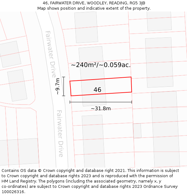 46, FAIRWATER DRIVE, WOODLEY, READING, RG5 3JB: Plot and title map