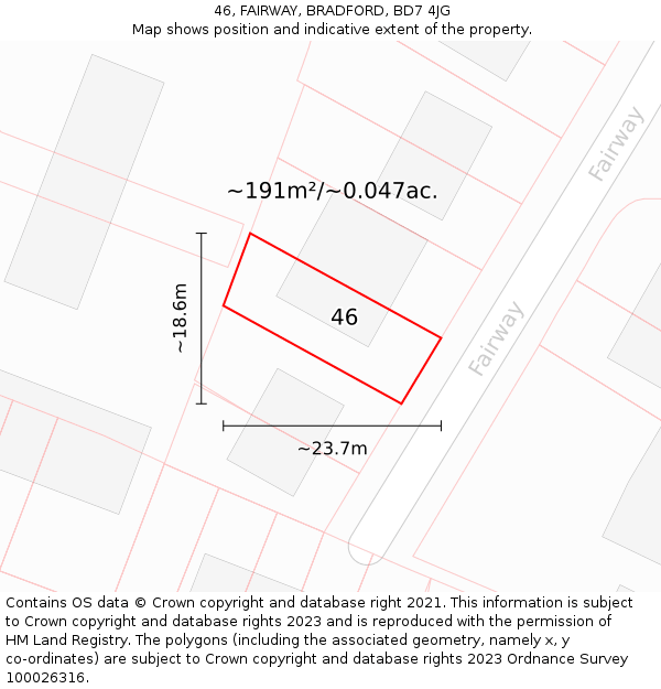 46, FAIRWAY, BRADFORD, BD7 4JG: Plot and title map