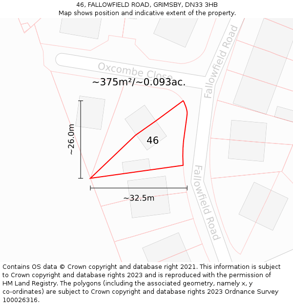 46, FALLOWFIELD ROAD, GRIMSBY, DN33 3HB: Plot and title map
