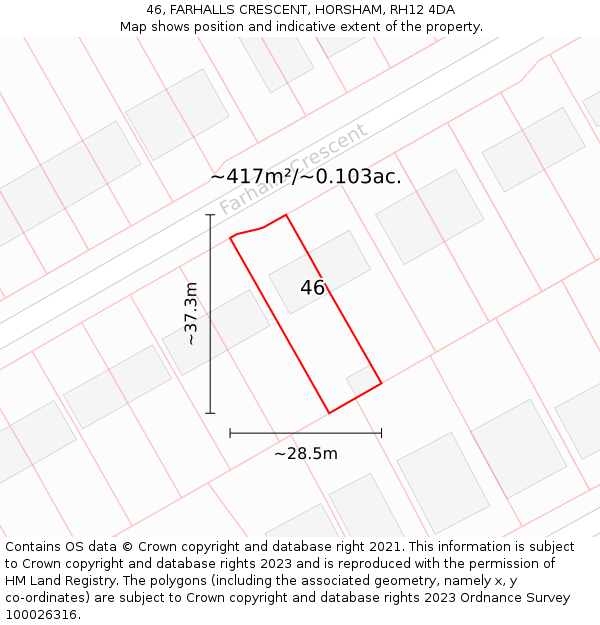 46, FARHALLS CRESCENT, HORSHAM, RH12 4DA: Plot and title map