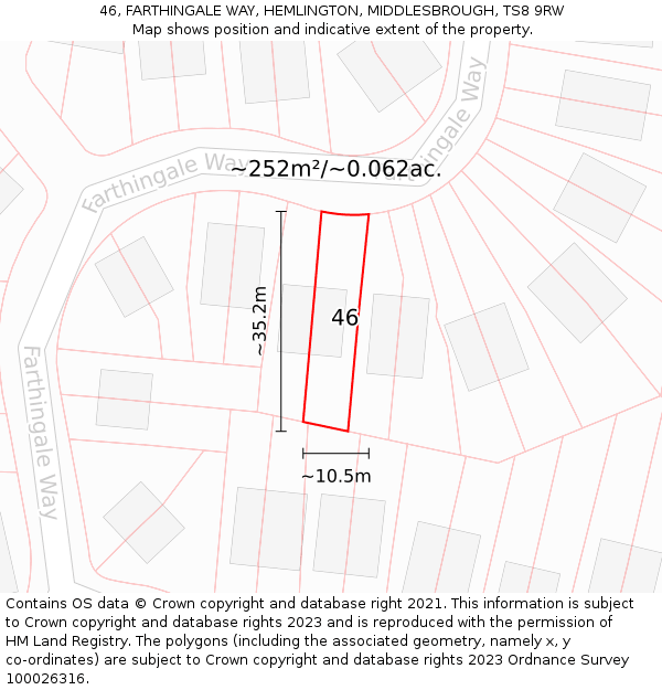 46, FARTHINGALE WAY, HEMLINGTON, MIDDLESBROUGH, TS8 9RW: Plot and title map