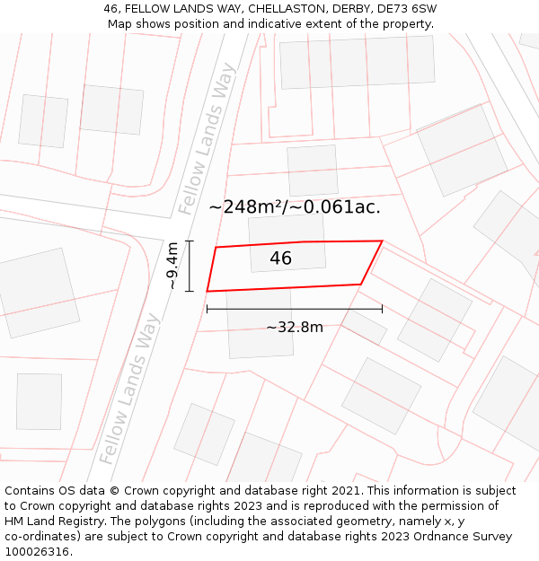 46, FELLOW LANDS WAY, CHELLASTON, DERBY, DE73 6SW: Plot and title map