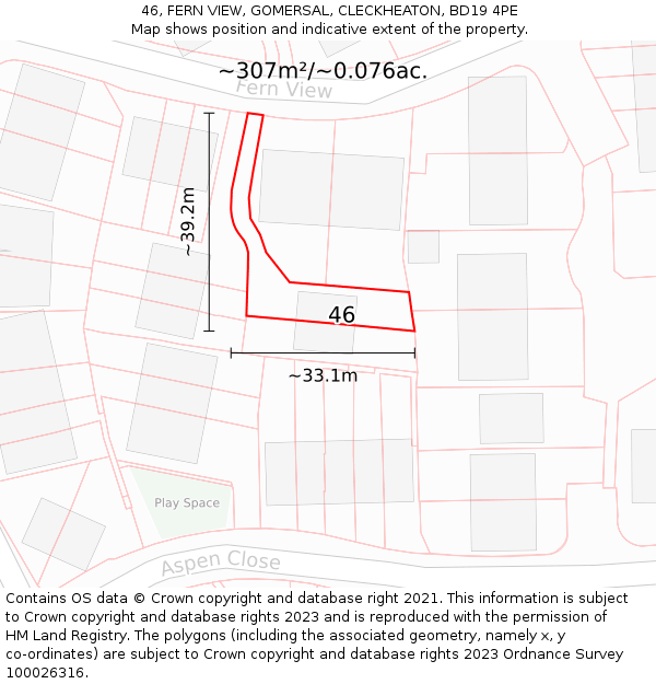 46, FERN VIEW, GOMERSAL, CLECKHEATON, BD19 4PE: Plot and title map