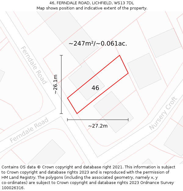 46, FERNDALE ROAD, LICHFIELD, WS13 7DL: Plot and title map
