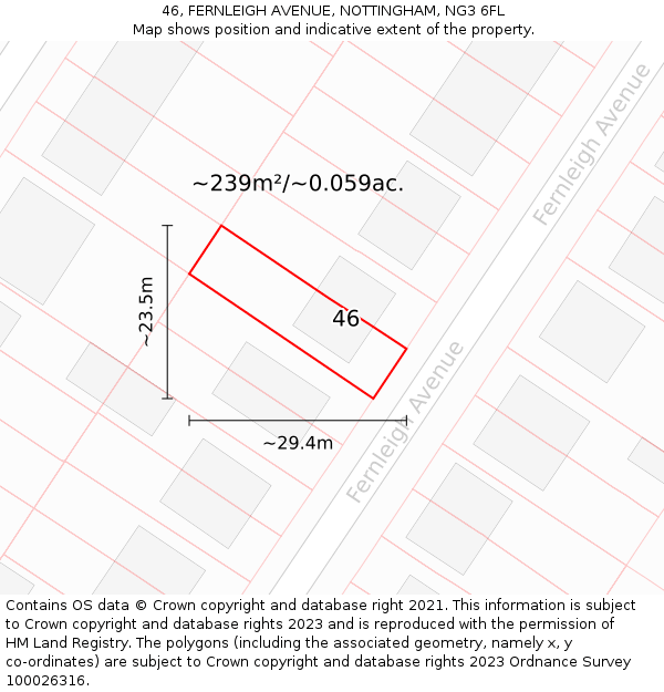 46, FERNLEIGH AVENUE, NOTTINGHAM, NG3 6FL: Plot and title map