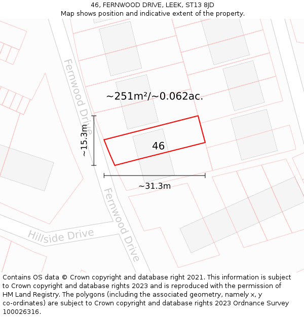 46, FERNWOOD DRIVE, LEEK, ST13 8JD: Plot and title map