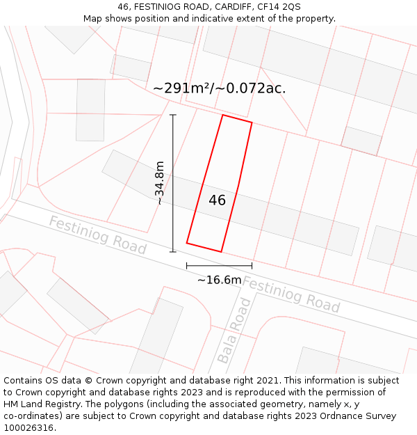 46, FESTINIOG ROAD, CARDIFF, CF14 2QS: Plot and title map