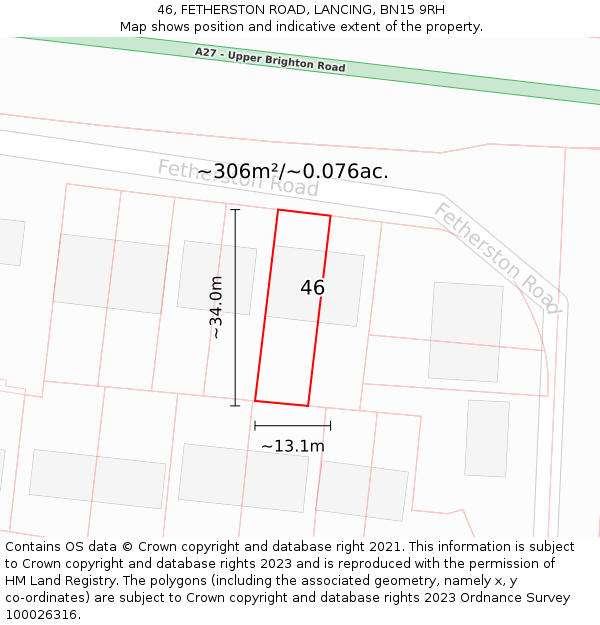 46, FETHERSTON ROAD, LANCING, BN15 9RH: Plot and title map