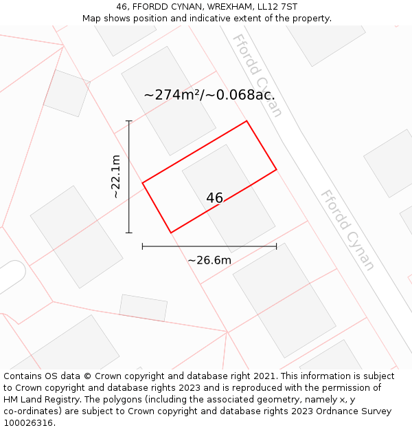 46, FFORDD CYNAN, WREXHAM, LL12 7ST: Plot and title map