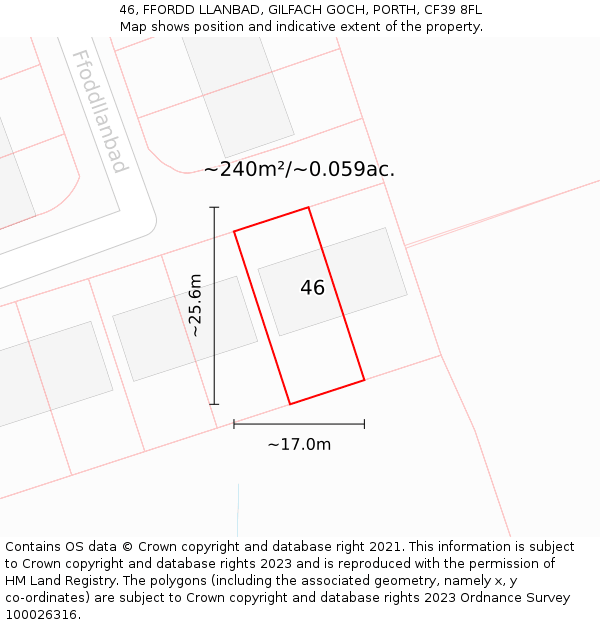 46, FFORDD LLANBAD, GILFACH GOCH, PORTH, CF39 8FL: Plot and title map
