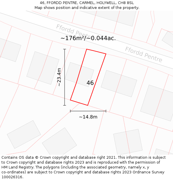 46, FFORDD PENTRE, CARMEL, HOLYWELL, CH8 8SL: Plot and title map