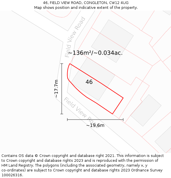 46, FIELD VIEW ROAD, CONGLETON, CW12 4UG: Plot and title map