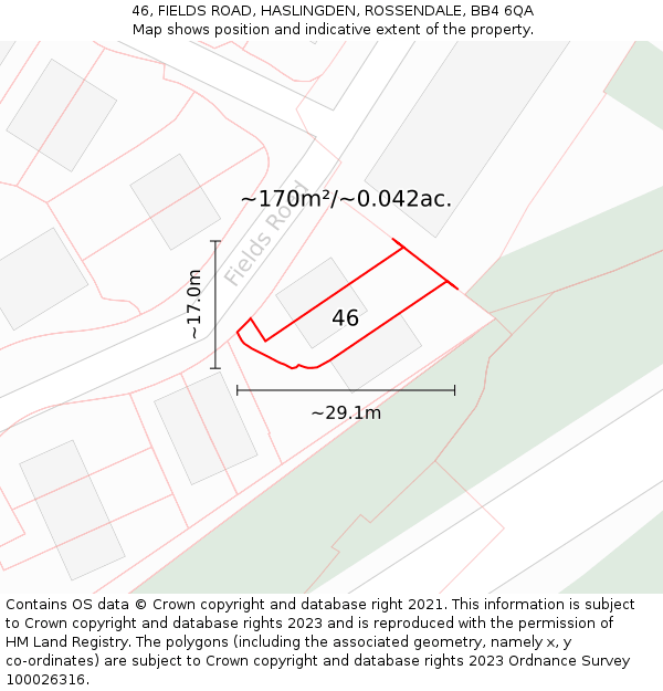 46, FIELDS ROAD, HASLINGDEN, ROSSENDALE, BB4 6QA: Plot and title map