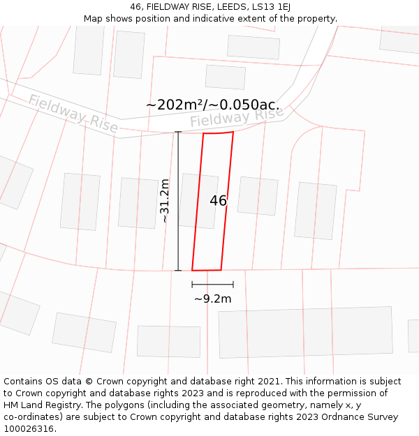 46, FIELDWAY RISE, LEEDS, LS13 1EJ: Plot and title map