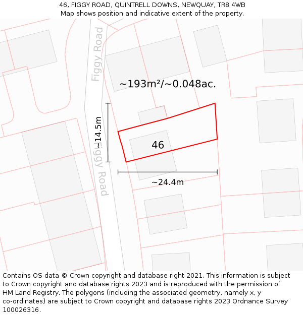 46, FIGGY ROAD, QUINTRELL DOWNS, NEWQUAY, TR8 4WB: Plot and title map