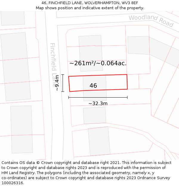 46, FINCHFIELD LANE, WOLVERHAMPTON, WV3 8EF: Plot and title map