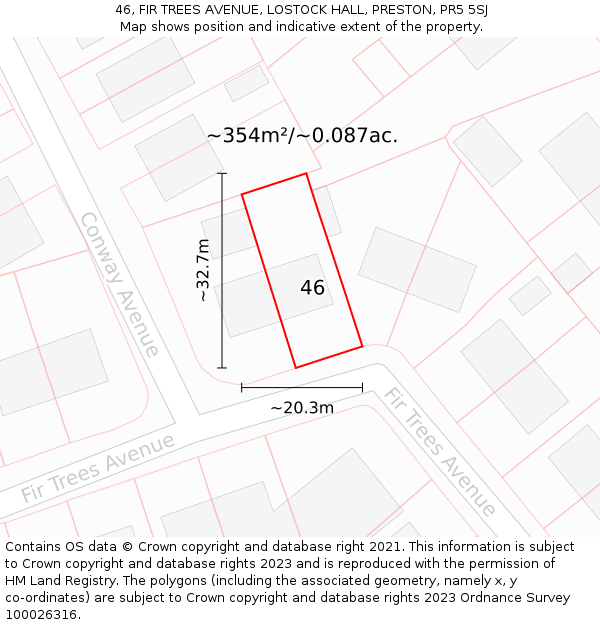 46, FIR TREES AVENUE, LOSTOCK HALL, PRESTON, PR5 5SJ: Plot and title map