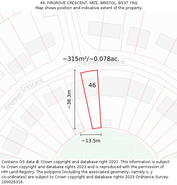 46, FIRGROVE CRESCENT, YATE, BRISTOL, BS37 7AQ: Plot and title map