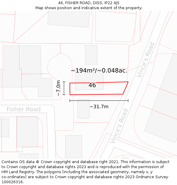 46, FISHER ROAD, DISS, IP22 4JS: Plot and title map