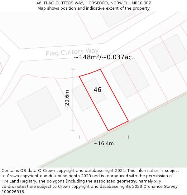 46, FLAG CUTTERS WAY, HORSFORD, NORWICH, NR10 3FZ: Plot and title map