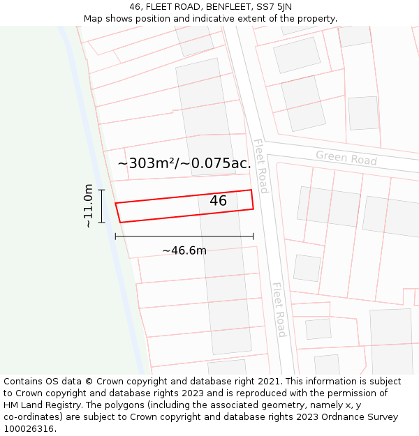 46, FLEET ROAD, BENFLEET, SS7 5JN: Plot and title map