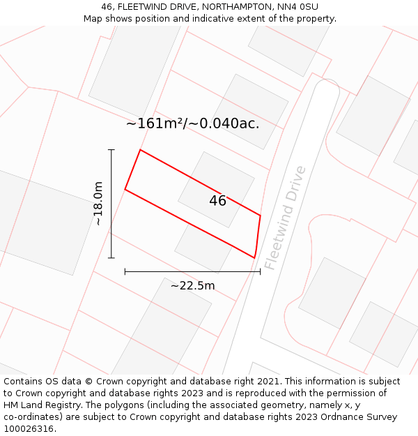46, FLEETWIND DRIVE, NORTHAMPTON, NN4 0SU: Plot and title map