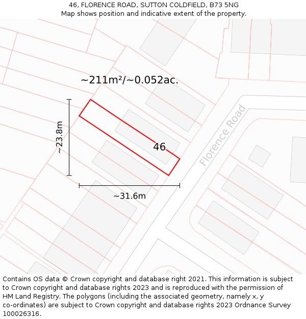 46, FLORENCE ROAD, SUTTON COLDFIELD, B73 5NG: Plot and title map