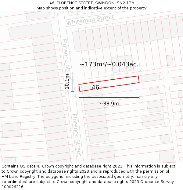 46, FLORENCE STREET, SWINDON, SN2 1BA: Plot and title map